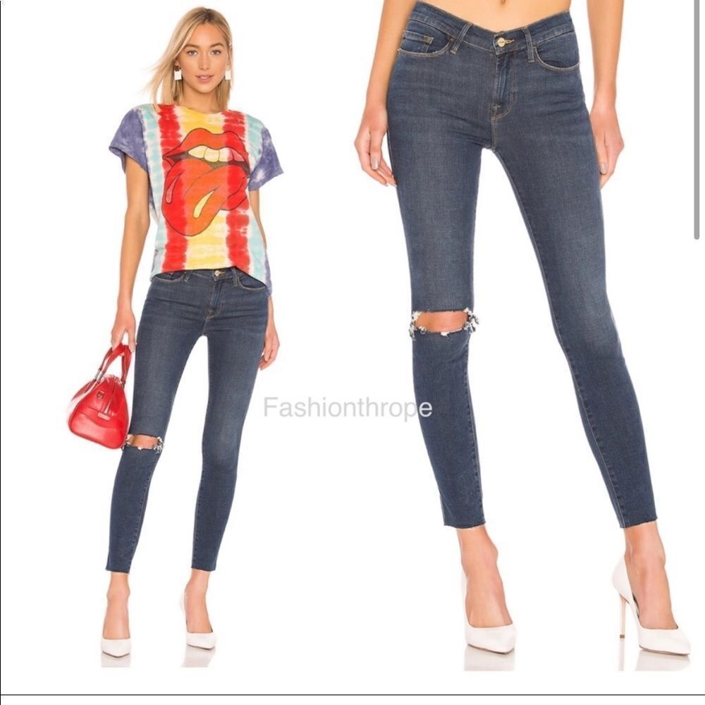 Frame Le Skinny De Jeanne Raw Jolie Distressed Jeans
